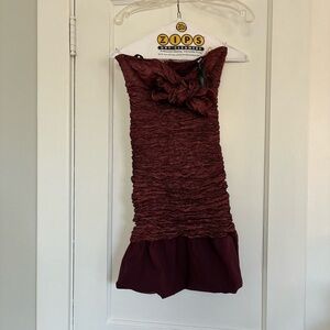 Nicole Miller Burgundy Crinkle Dress